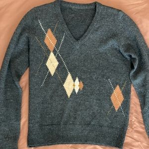 Grey Argyle Neutral Tone Sweater